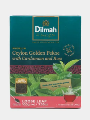 Чай чёрный Dilmah Ceylon Golden Pekoe, с кардамоном и розой, 100 г