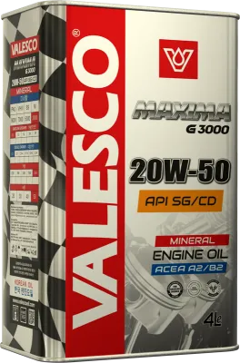 Масло минеральное VALESCO MAXIMA G3000 Gasoline SAE API  SG/CD 20W-50  4/60/208 л