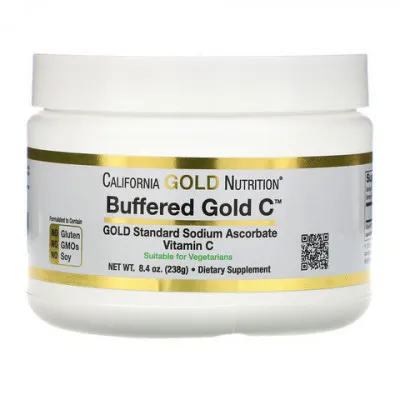 Витамин C в форме порошка, California Gold Nutrition, Buffered Gold C , аскорбат натрия, 238 г (8,4 унции)