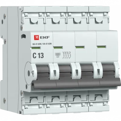 Автоматический выключатель 4P 13А (C) 6кА ВА 47-63N EKF PROxima