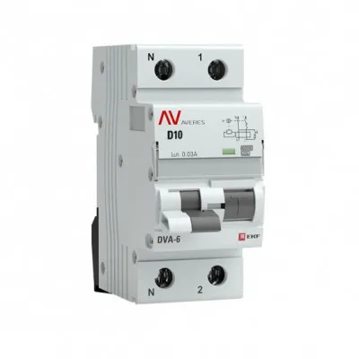 Дифференциальный автомат DVA-6 1P+N 10А (D) 30мА (A) 6кА EKF AVERES