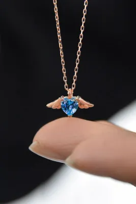 Серебряное ожерелье в форме сердца с синим камнем pp4245 Larin Silver