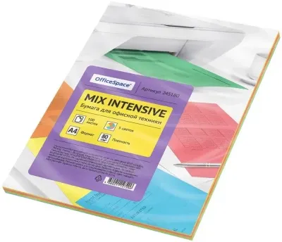 Бумага цветная OfficeSpace intensive mix А4, 80г/м2, 100 л. (5 цветов)