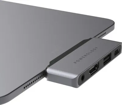 Концентратор USB-C 4-в-1 с разъемом HDMI USB AUX Быстрая зарядка мощностью 60 Вт HUB от Powerlogy