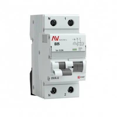Дифференциальный автомат DVA-6 1P+N 25А (D) 300мА (AC) 6кА EKF AVERES