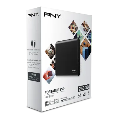 PNY SSD Портативный твердотельный накопитель Pro Elite USB 3.1 Gen 2 Type-C 250 ГБ