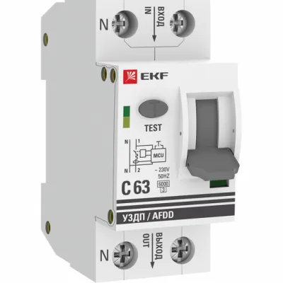 Устройство защиты от дугового пробоя (УЗДП) с автоматическим выключателем 1P+N 63А (C) 6кА EKF PROxima