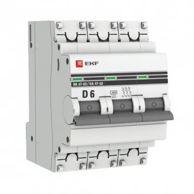Автоматический выключатель 3P 6А (D) 4,5kA ВА 47-63 EKF PROxima