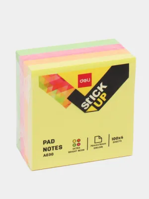 Бумага самоклеящаяся Deli 03003, 6х76 мм, куб, 4 цвета