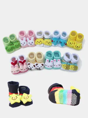 Носочки для новорожденных с игрушкой, детские нескользящие носки для малышей