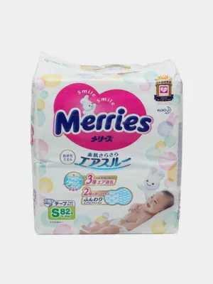 Подгузники для детей Merries размер, S 4-8 кг, 82 шт