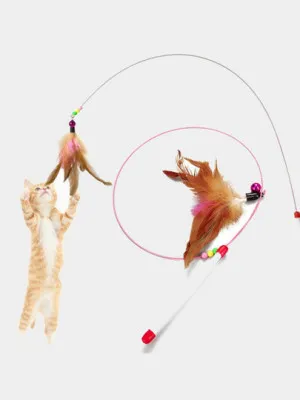 Игрушка для кошек - удочка дразнилка с пером и колокольчиком