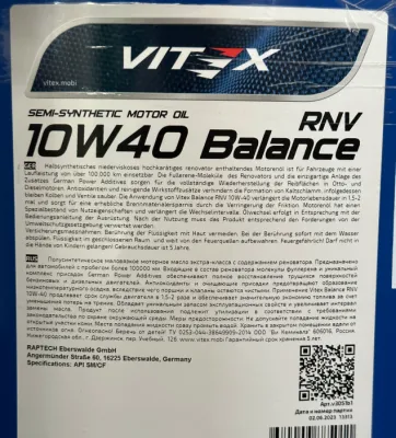 Vitex Balance RNV 10W-40 - YARIMSINTET MOTOR MOG'I, RENOVATOR TO'LDIRuvchi QO'SHIMCHA