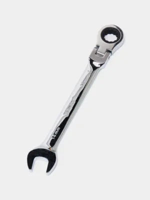 Ключ комбинированный трещоточный, 14мм, CrV, шарнирный, зерк.хром MTX