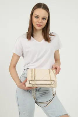 Женская сумка стеганая через плечо - кремовый shk bag