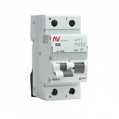 Дифференциальный автомат DVA-6 1P+N 25А (C) 100мА (AC) 6кА EKF AVERES