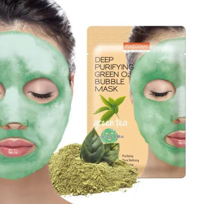 Глубоко очищающая кислородная маска для лица deep purifying green o2 bubble mask green tea 5536 purederm (Корея)