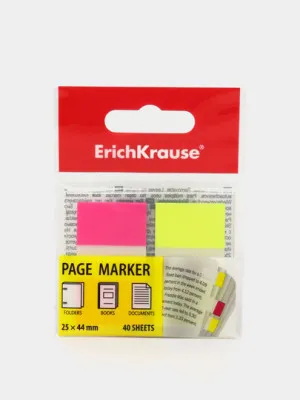Закладки пластиковые c клеевым краем ErichKrause Neon, 25х44 мм, 40 листов, 2 цвета
