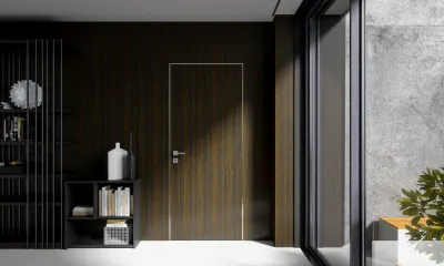 Распашная дверь с отделкой деревянным шпоном