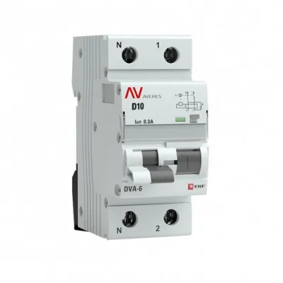 Дифференциальный автомат DVA-6 1P+N 10А (D) 300мА (A) 6кА EKF AVERES