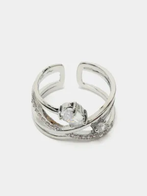 Женское безразмерное кольцо с камнем, цвет серебро