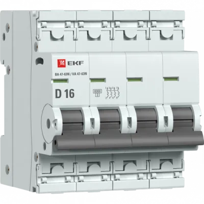 Автоматический выключатель 4P 16А (D) 6кА ВА 47-63N EKF PROxima