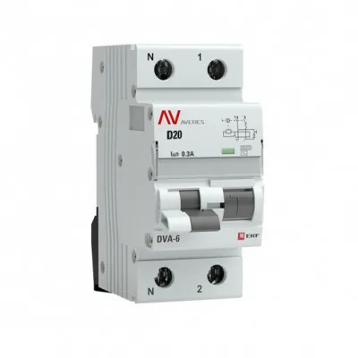 Дифференциальный автомат DVA-6 1P+N 20А (D) 300мА (AC) 6кА EKF AVERES