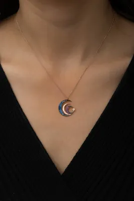 Женское серебряное ожерелье, модель: луна со звездочкой kls2065 Larin Silver золотистый7