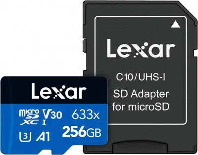 Карта памяти Lexar 633x 256 ГБ microSDHC UHS-I + SD adapter