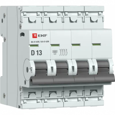 Автоматический выключатель 4P 13А (D) 6кА ВА 47-63N EKF PROxima