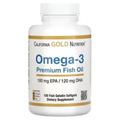 California Gold Nutrition, американский омега-3, Omega 3 Premium Fish Oil рыбий жир премиального качества, 180 мг ЭПК / 120 мг ДГК, 100 капсул из рыбьего желатина