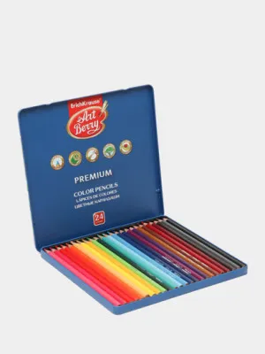 Цветные карандаши шестигранные ArtBerry Premium 24 цвета (металлическая коробка)