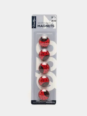 Набор цветных магнитов Глобус МЦ30БК Божья коровка, 30 мм, 5 шт