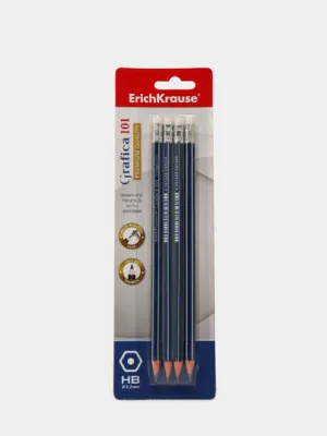 Чернографитный шестигранный карандаш с ластиком  ErichKrause Grafica 101 HB