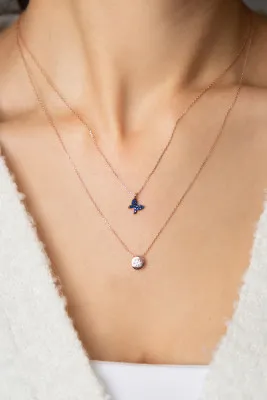Серебряное ожерелье, модель: бабочка и камень pp4142 Larin Silver