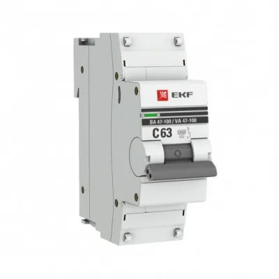Автоматический выключатель 1P 63А (C) 10kA ВА 47-100M без теплового расцепителя EKF PROxima