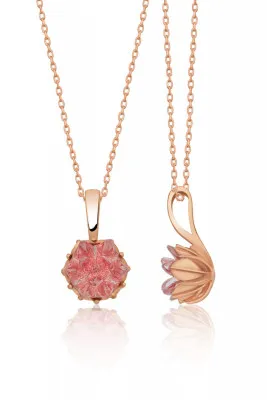 Серебряное ожерелье с розовым камнем в виде цветка лотоса pp3267 Larin Silver
