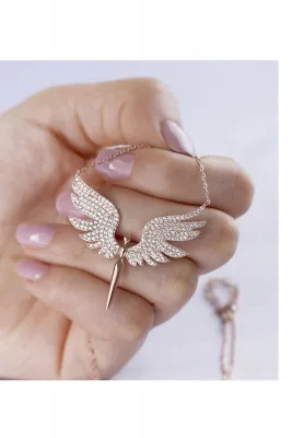 Серебряное ожерелье, модель: ангел с камнями (розовое покрытие) bjtr0114 Larin Silver