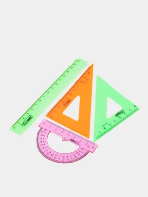 Набор чертежный малый Стамм, треугольная линейка 2 штуки, 16 см транспортир, Neon