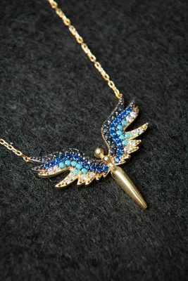 Серебряное ожерелье, модель: ангел михаил с синими камнями p2225 Larin Silver