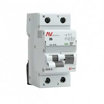 Дифференциальный автомат DVA-6 1P+N 6А (D) 100мА (A) 6кА EKF AVERES