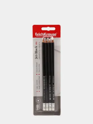 Чернографитный шестигранный карандаш с ластиком ErichKrause Jet Black 101 HB