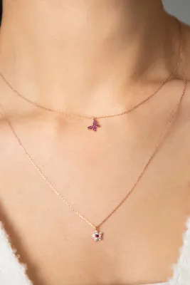 Серебряное ожерелье, модель: розовая бабочка и цветок pp4093 Larin Silver