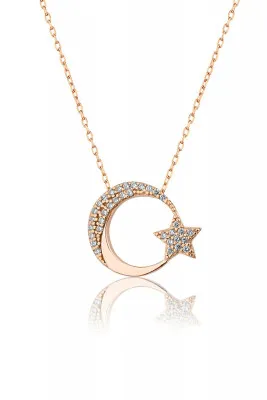 Женское серебряное ожерелье, модель: луна со звездочкой kls2065 Larin Silver золотистый2