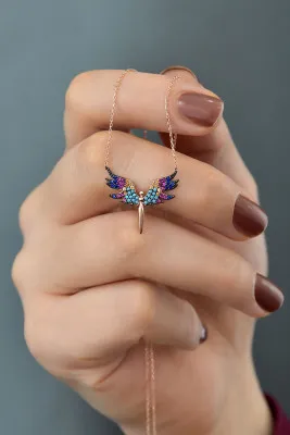 Серебряное ожерелье, модель: ангел михаил с цветными камнями pp2260 Larin Silver