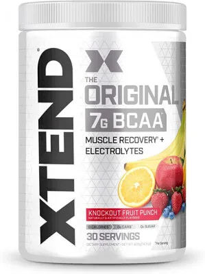 XTEND Original BCAA Powder Knockout Fruit Punch | Не содержащий сахара напиток для восстановления мышц после тренировки с аминокислотами | 7г BCAA для мужчин и женщин | 30 порций