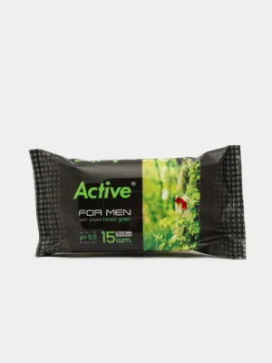 Салфетки влажные гигиенические "Active For Men" Forest Green, 15 шт