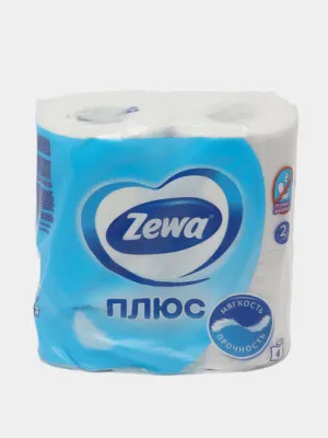 Туалетная бумага Zewa ПЛЮС без аромата 2 слойная, 4 рулона