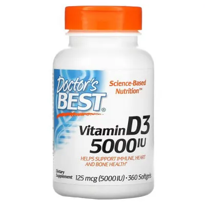 Doctor’s Best, витамин D3, 125 мкг (5000 МЕ), 360 мягких таблеток