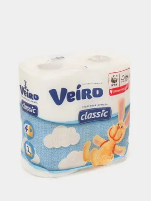 Туалетная бумага Veiro Classic, 4 рулона, белая